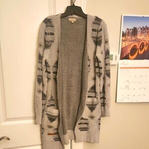 Simply Southern Gray Southwestern-Print Knit Open Cardigan Size S